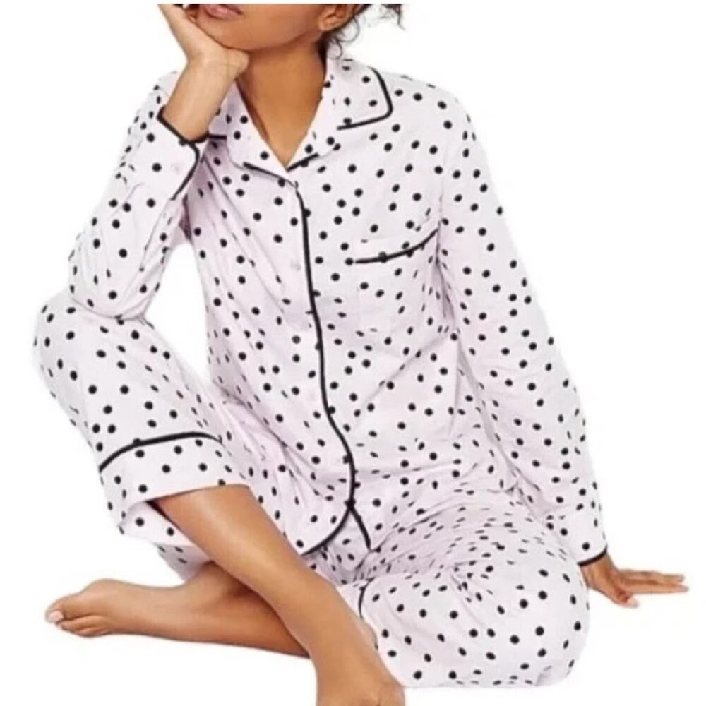 KATE SPADE Pajama Top, Black White Polka Dot Long Sleeve Pocket Flowy Casual, S